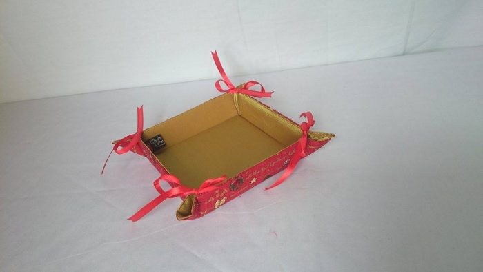 Small Square Fabric Box with Ribbons